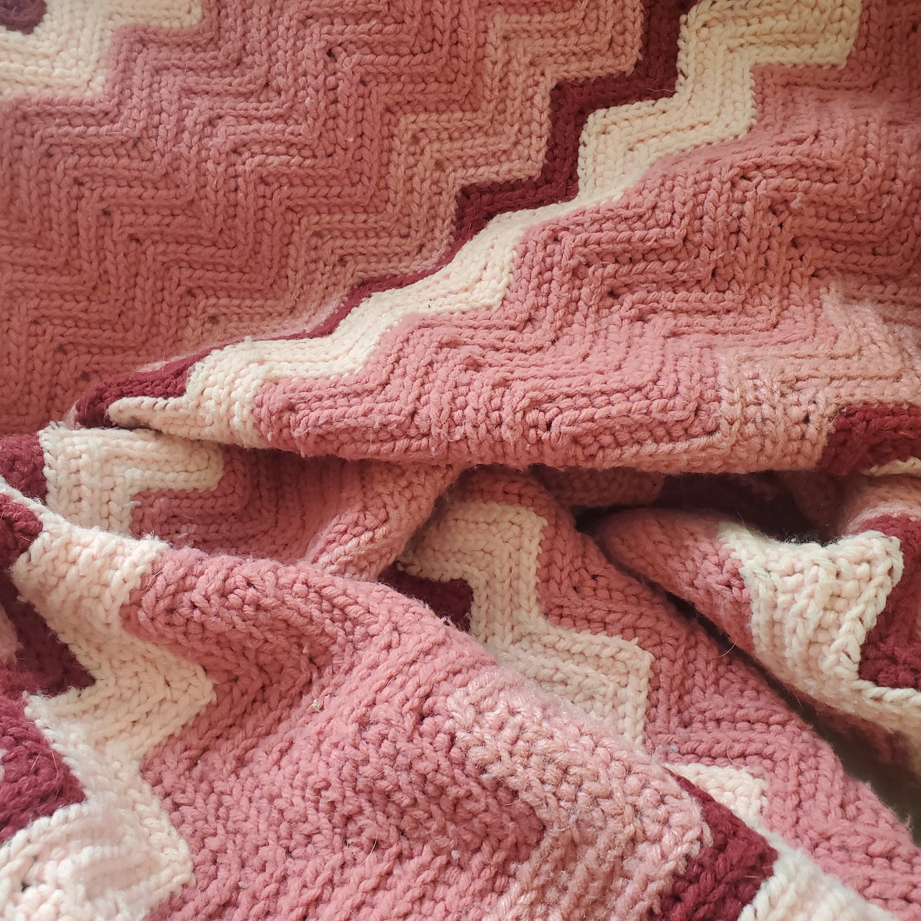 Groovy Vintage Afghan Blanket Throw 1970s Pink Handmade Etsy
