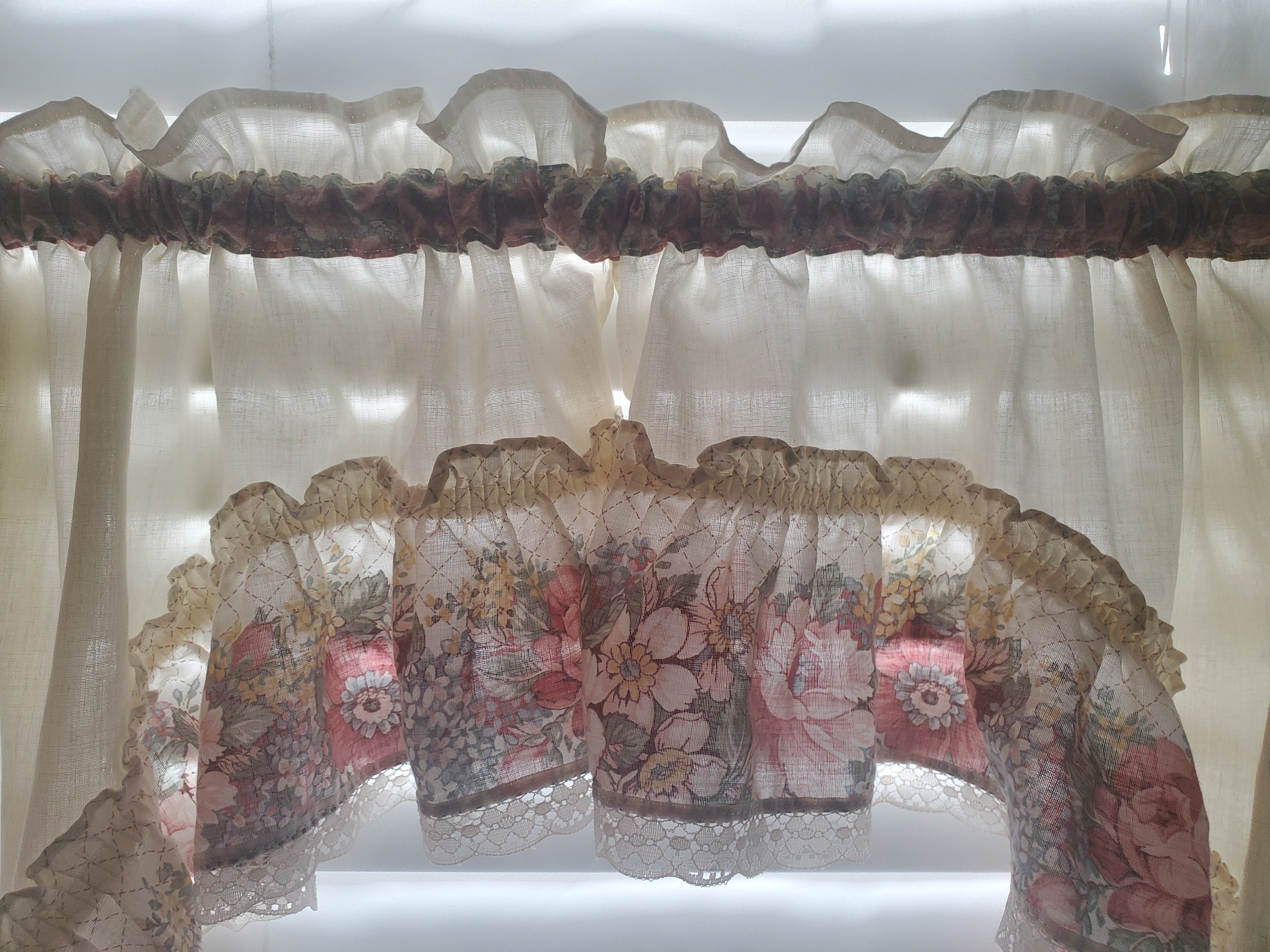 Vintage Jabot Swag Valance Curtain Pink Roses Lace Etsy