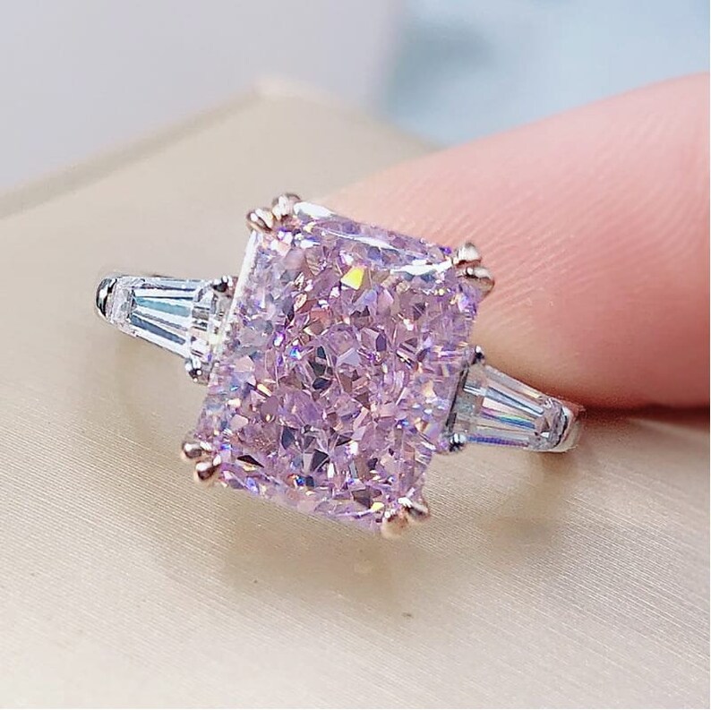 Simulated Diamond Ring, High Imitation Pink Diamond, July Birthstone