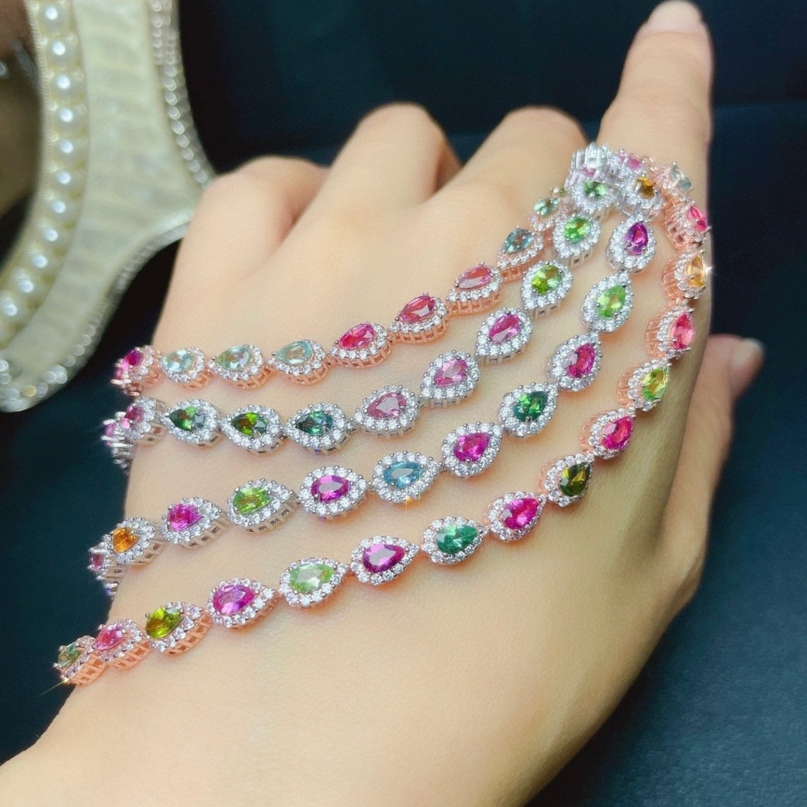 Natural Rainbow Tourmaline Bracelet Sterling Silver With 18K Etsy UK