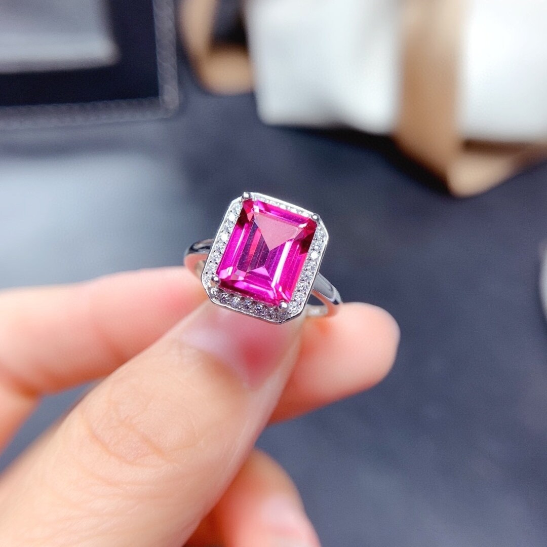 4 1/2 CT TGW Octagon-Cut Pink Topaz & TrilliantCut White Topaz Diamond  Accent 3-Stone Ring in Sterling Silver - CBG000513