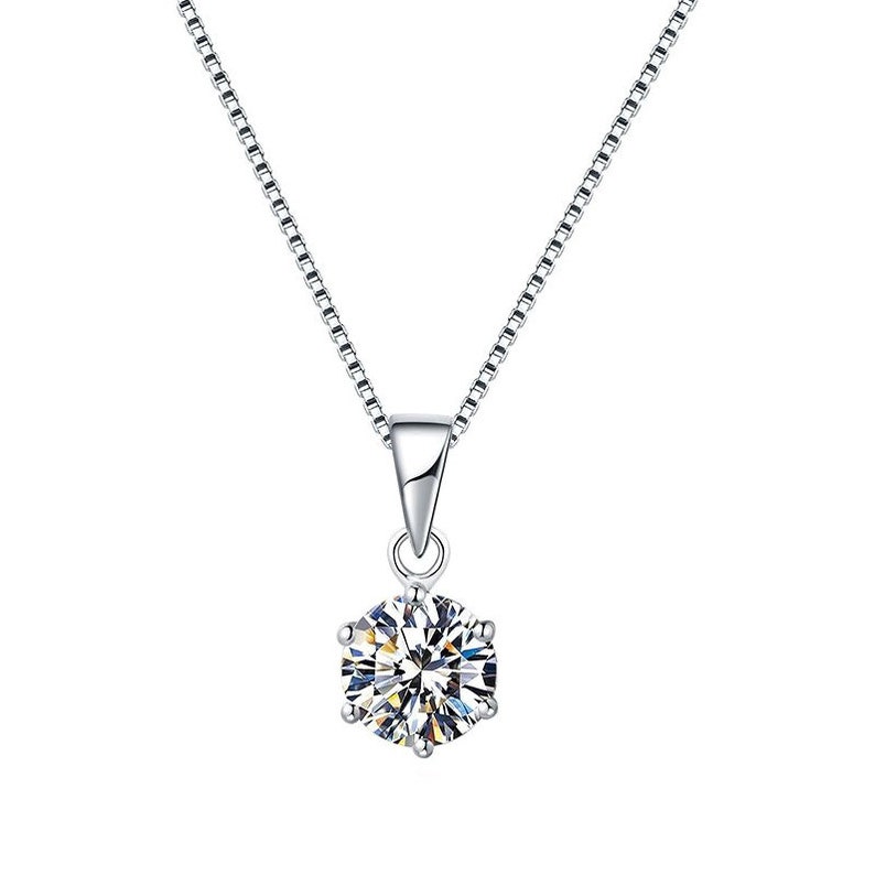 Sterling Silver With 18K White Gold Plating Handmade Engagement Gift For Women Her 1 Carat Moissanite Pendant Necklace Free Chain