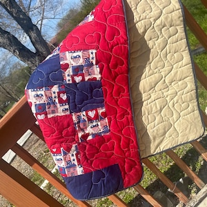 red and blue patriotic home decor quilt