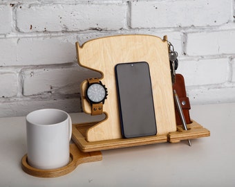 Wood Docking Station Men Personalized Gift for Men, charging station men, Anniversary Gifts for men