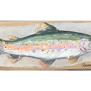 Rainbow trout painting on board