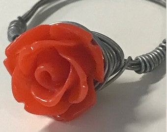 silver wire rose ring