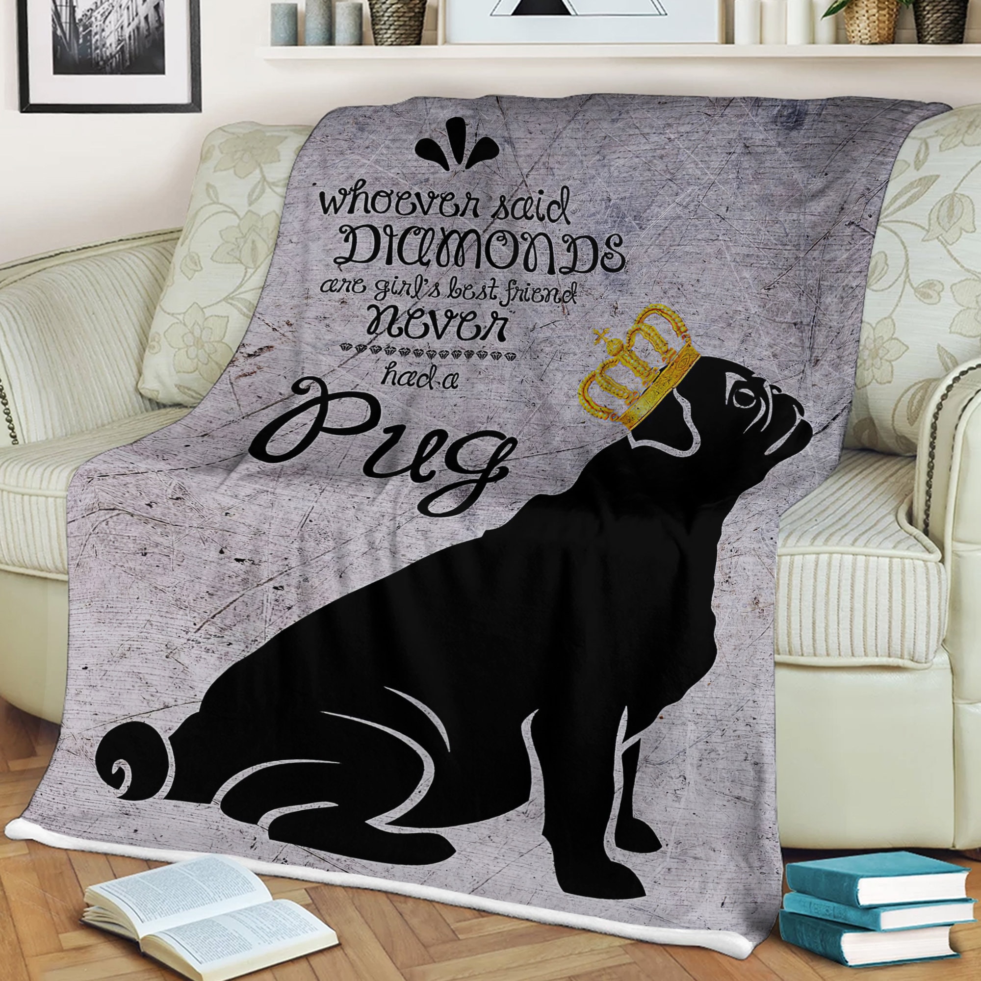 Funny Dog Blanket Pug Custom Name Blanket Personalized Black Etsy