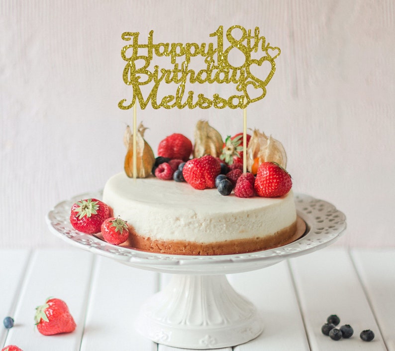 Heart Cake Topper Custom Cake Topper Birthday Cake Topper Birthday Any Number Personalized Glitter Happy Birthday Cake Topper
