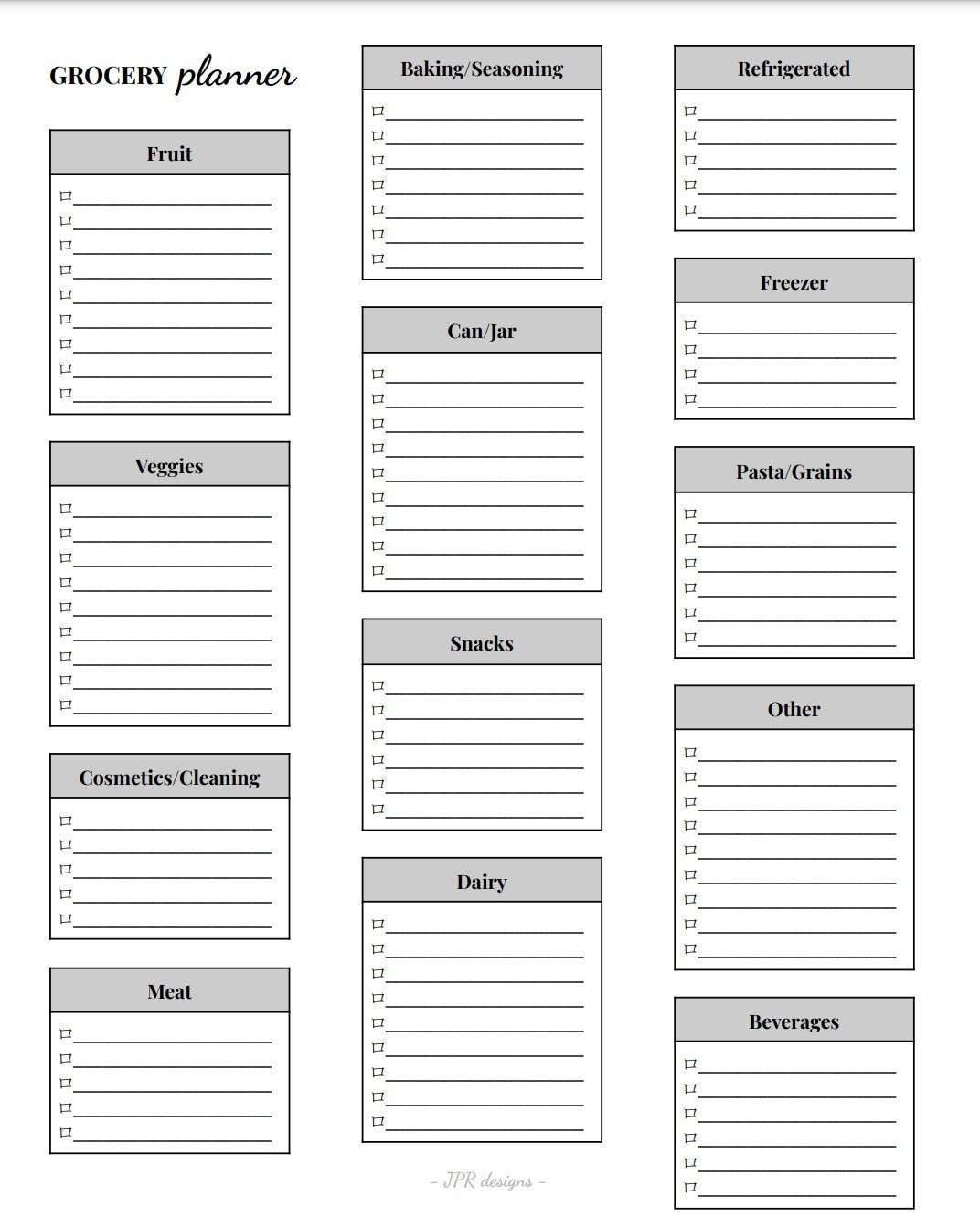 Printable Grocery List Template PDF Instant Download Etsy Printable Grocery List Template PDF Instant Download Etsy