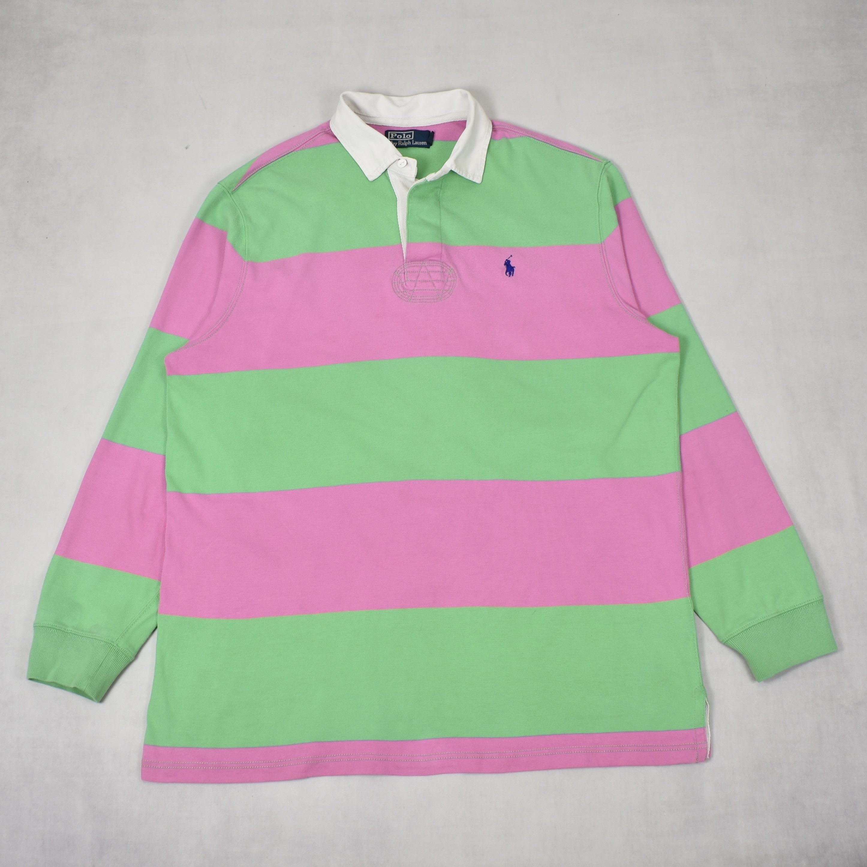 Vintage Polo Ralph Lauren Pink & Green Stripy Rugby Shirt L Etsy
