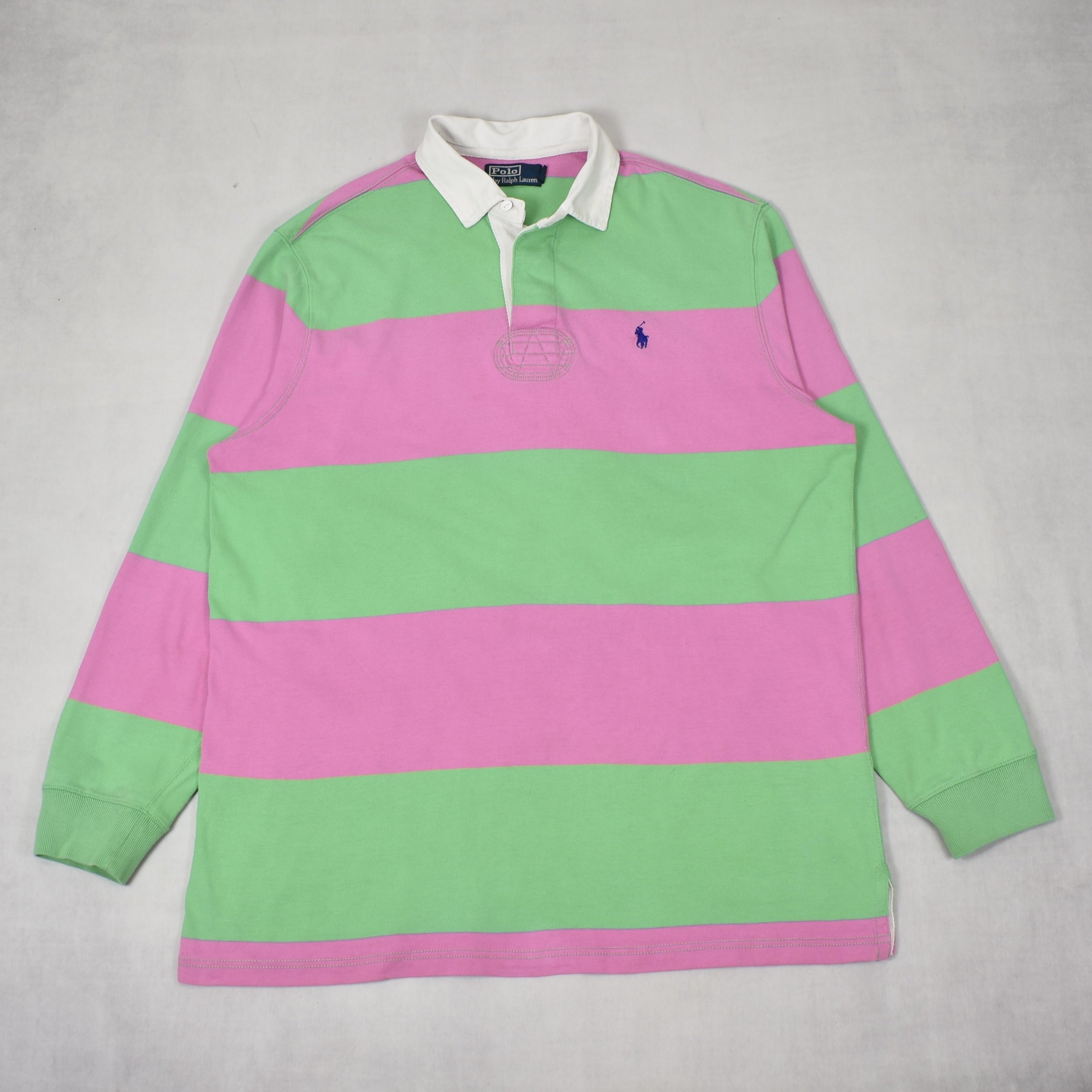 Vintage Polo Ralph Lauren Pink & Green Stripy Rugby Shirt L | Etsy