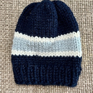 Big Stripe Beanie - Navy and Gray