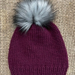 Luxury Merino and Alpaca Beanie with Pompom - Burgundy