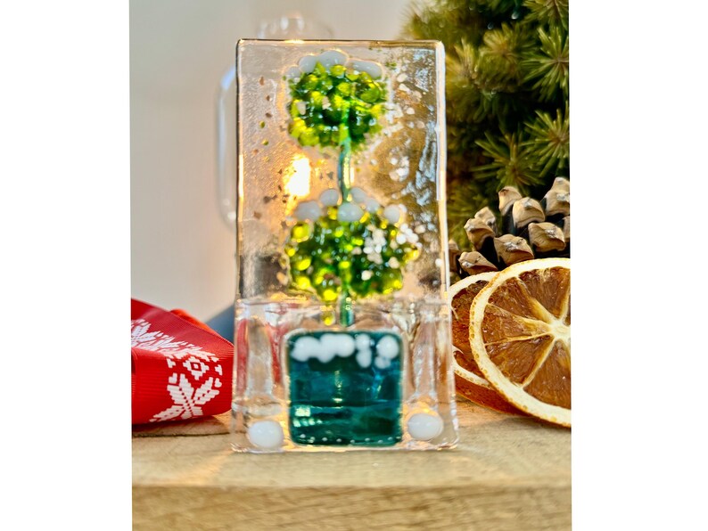 Fused Glass Christmas Winter Topiary Tree Tea Light Candle Holder Etsy UK