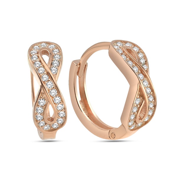 14Kt Rose Gold Vermeil Infinity Hoop Earring, Cubic Zirconia Infinity Hoop Earring, Fashion Small Hoop Earring,  5