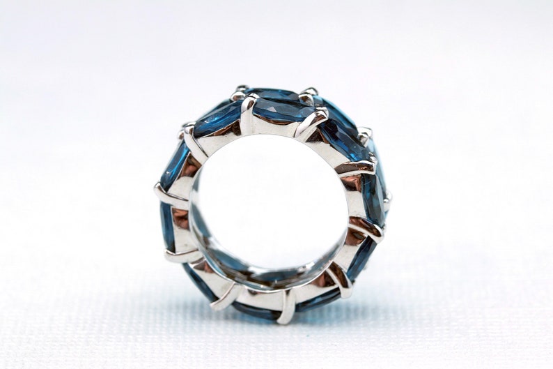 Sterling Silver 8x4 Marquise London Blue Topaz Double Row Band Fashion BandDecember BirthstoneElegant BandUnique ring Gemstone Ring