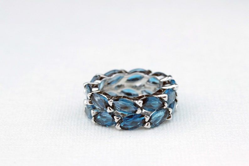 Sterling Silver 8x4 Marquise London Blue Topaz Double Row Band Fashion BandDecember BirthstoneElegant BandUnique ring Gemstone Ring
