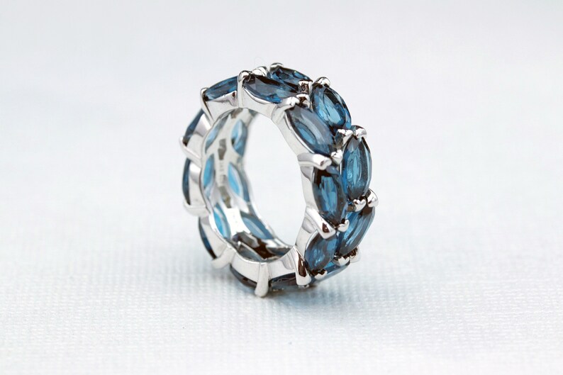 Sterling Silver 8x4 Marquise London Blue Topaz Double Row Band Fashion BandDecember BirthstoneElegant BandUnique ring Gemstone Ring
