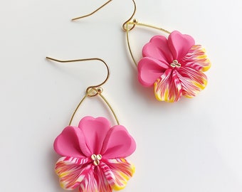 Hot Pink- Earrings- Pansy flower earrings- Polymer clay- Irishmade