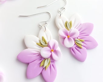 Lavender flower earrings- Pearl centre- Polymer clay earrings- Irishmade