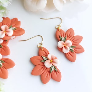 Pendientes boho naranja Pendientes de flores Arcilla polimérica Hecho en Irlanda imagen 3