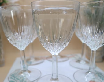 6 Cristal D'Arques-Durand Claret Wine Glasses, Luminarc Diamant. 1960s Vintage Crystal Wine Glasses.