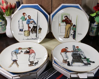 Norman Rockwell Four Seasons 1979- Limited Edition by Gorham Fine China Collector Plates.