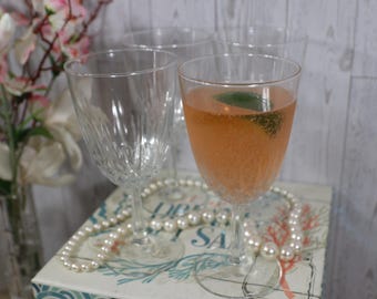 4 Cristal D'Arques-Durand Water Goblets, Luminarc Diamant. 1960s Vintage Crystal .