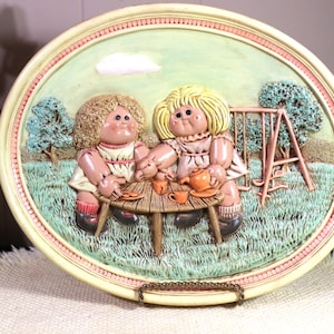 1983 Hershey Molds Large 12" Cabbage Patch Kids Tea Party Decorative Ceramic Wall Hanging.
