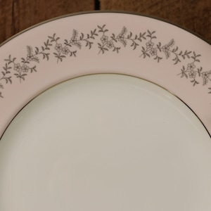 1945 Vintage Shelley China, Silver Dawn Pattern. Stunning Dinner Plate.  Pink Band with Floral with Platinum Trim. A very Rare Item. 10 3/4&quot;