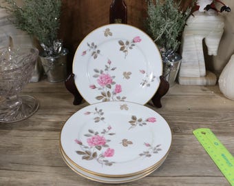 Vintage Noritake Rose Salad Plates, Set of 4, Gold Inlaid Bone China