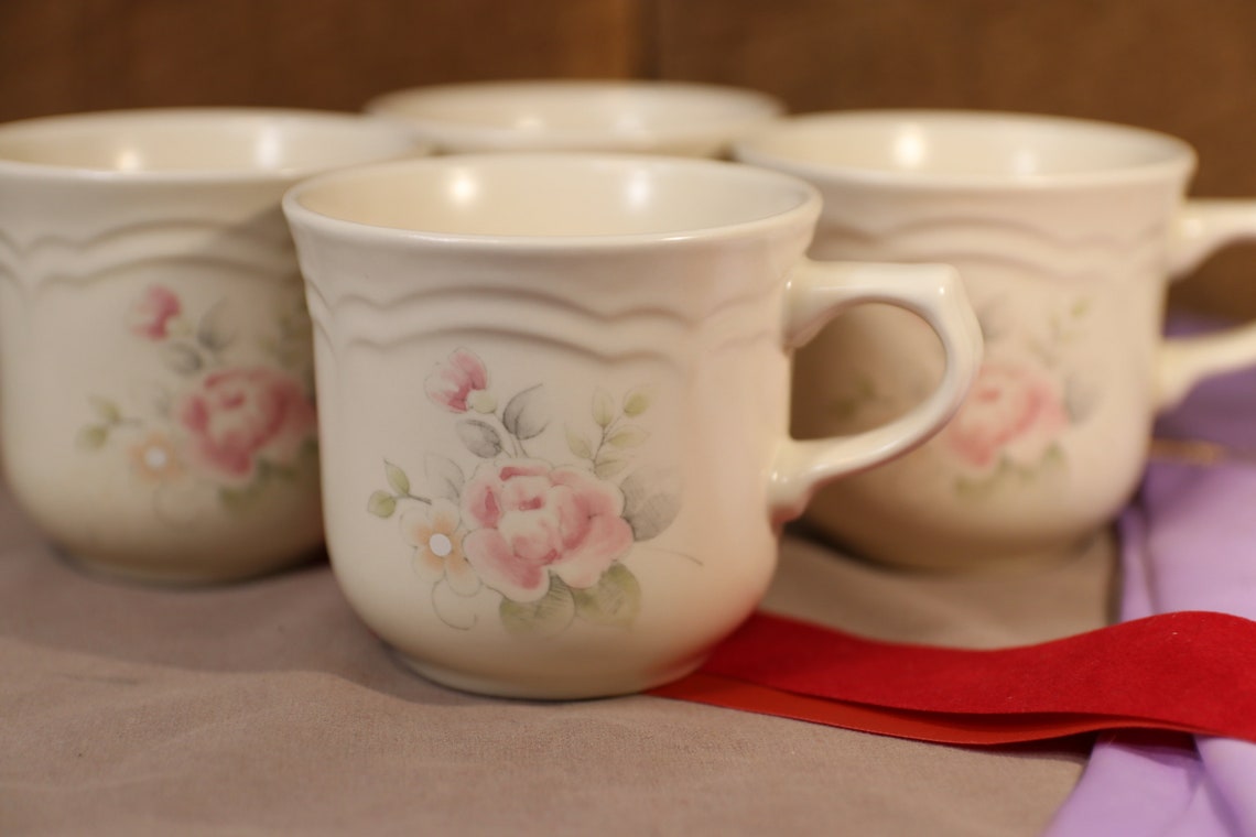 Set of 5 Tea Rose Coffee Cups by Pfaltzgraff 3 1/2 Inches Tall Etsy