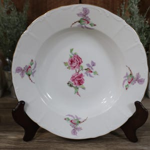 Set of 3 Rimed Soup Bowl BOH165 by Bohemia Ceramic, . Featuring a Lovely Rose Floral Pattern with Scrolls , Ribs, and Elegant Gold Trim.