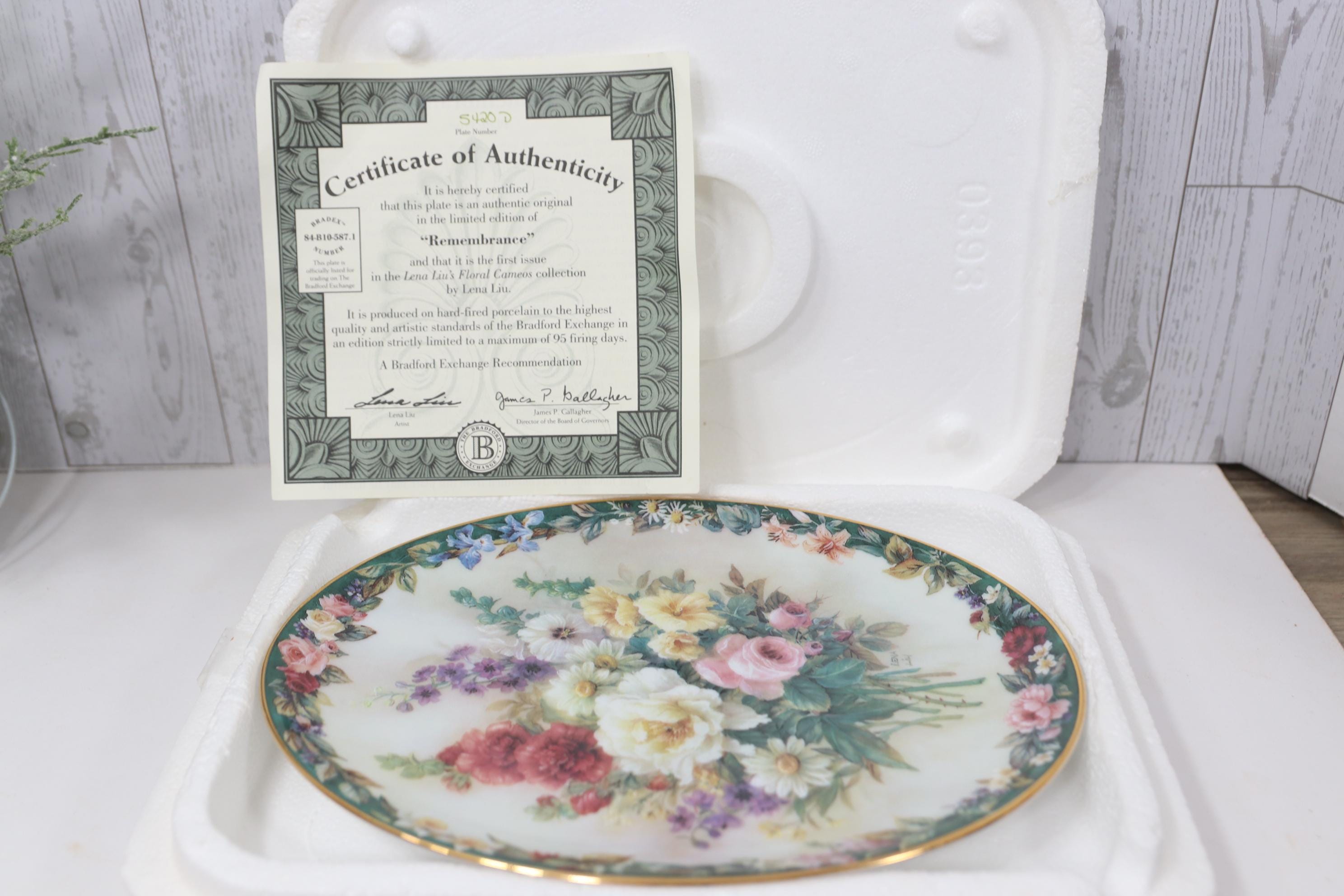 Vintage Lena liu's floral cameos “Remembrance” porcelain plate 1996.