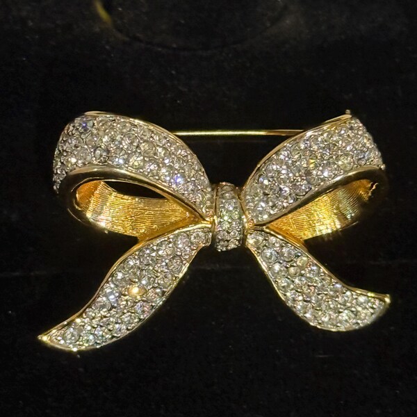 Dazzling Swarovski Bow Brooch Gold Plated with Swarovski's Stunning Crystals