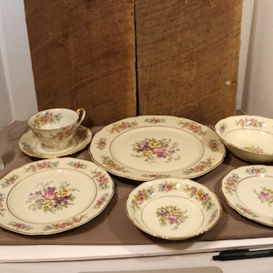 Springtime Tirschenreuth, Complete 6 Piece table Setting. Beautiful bone china with gorgeous floral pattern. Excellent like new condition.