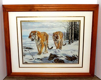 Willem de Beer Framed Art Print, "Shores of Lake Baikal", Siberian Tigers in Snow