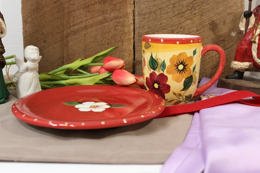 Oneida Kitchen Oneida Kitchen Sunset Bouquet Hand Painted Coffee Cup and Desert/snack ...