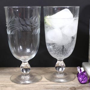 Libbey Wheat (Stem 3003 Cut) 14oz, Crystal Ice Tea Glass. Vintage Etched Wheat Pattern.