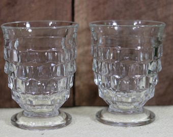 Set of 2 Whitehall clear by Colony Glass. Two 4 1/4 inch Footed Tumbler. The Beautiful Stacked Cube Design Glass.  Crcia 1964