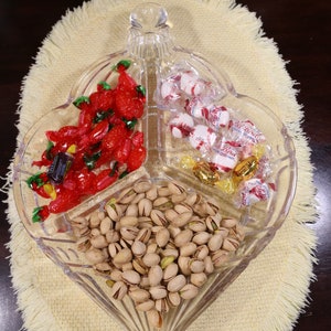 Fifth Avenue Crystal - &quot;Christmas Ornament&quot; - LARGE 15 inch 3 Section Candy\Relish dish.