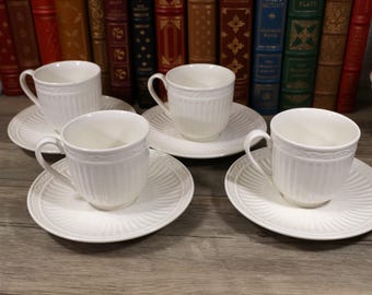 Mikasa "Italian Countryside" Set of 4-Cups and Saucers. White Stoneware. Oven to Dishwasher