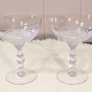2 Champagne/Tall Sherbet Teardrop Clear (Stem 5301 301) glasses by Duncan & Miller 8oz, 4 7/8&quot;