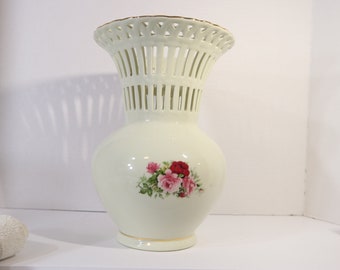 Vintage Formalities Baum Brothers Vase, Cream Porcelain with Roses