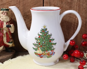 Coffee Pot No Lid American Christmas Tree (White) by Cuthbertson. Beautiful Christmas Themed China. Christmas Tree with Gifts.