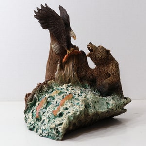 Vintage rare Sculpture &quot;Conflict&quot; by Paul R. Carrico of a Bear and an Eagle competing for the same food. Number 180/2500 of limited edition.