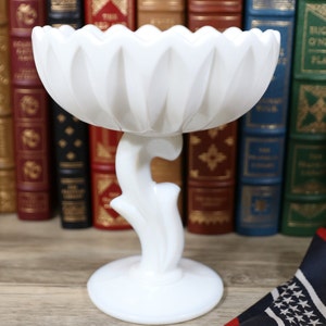 Lotus Blossom Milk Glass Compote by INDIANA GLASS