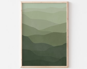 Sage Green Abstract Landscape | Ombre Mountains Printable Wall Art | Abstract Landscape | Boho Scenery | Instant Download