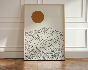 Mont Blanc Massif Vertical Poster – French Alps Wall Art, Chamonix Line Art, Mountain Peak Print, Tour du Mont Blanc Souvenir XXL Home Decor