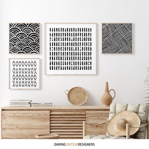 10x10 Print Set of 4 Black White Bohemian Squares Wall Art 4x4 6x6 8x8 12x12 Print Set of Four Black White Prints Set image 4